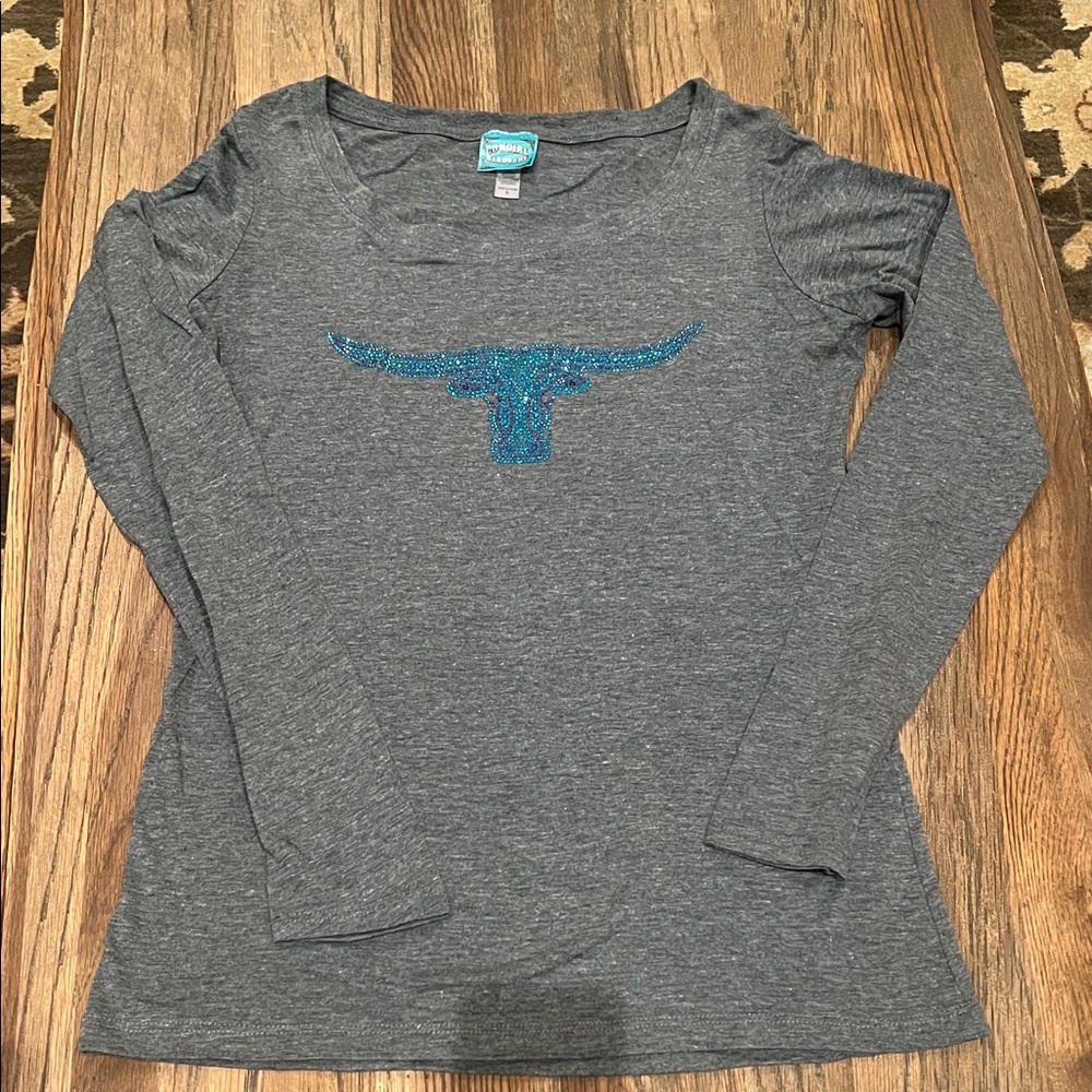 Women's Cowgirl Hardware Heather Black "Vine Skull" Long Sleeve T-Shirt